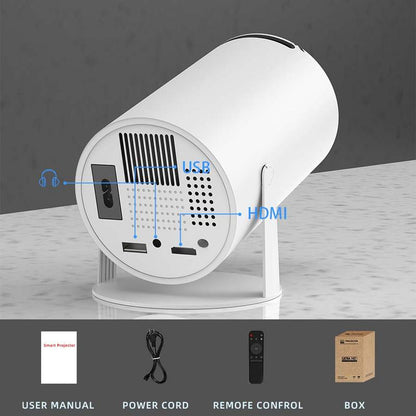 Mini Projector with WIFI 6 and Bluetooth, 4K 1080P Support Portable Projector 180° Rotatable 130'' Screen Movie Projector Auto Keystone Compatible for Laptop, PC, Smartphone (White) Projector for Bedroom Movie Night