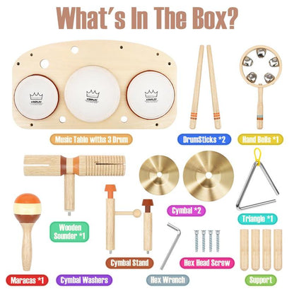 Joyreal Drum Set Toys for Kids, Wooden Musical Instruments Toys Set for Kids, Montessori Toys for Toddler, 1St Christmas Birthday Presents