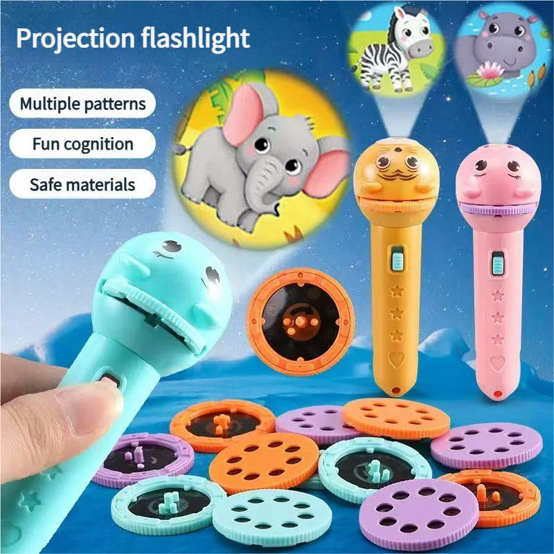 6 Slide Films Projection Torch Light Toy — Early Educational Intelligent Cartoon Projector for Kids, Fun Cognitive Learning Flashlight with Multiple Patterns | Christmas & Thanksgiving Gift