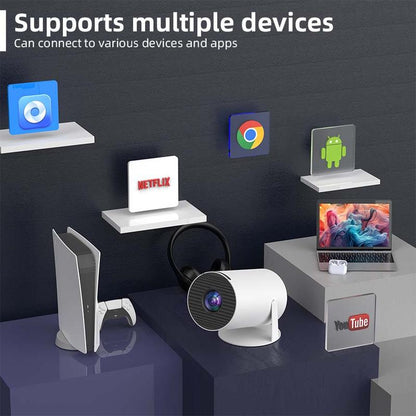 Mini Projector with WIFI 6 and Bluetooth, 4K 1080P Support Portable Projector 180° Rotatable 130'' Screen Movie Projector Auto Keystone Compatible for Laptop, PC, Smartphone (White) Projector for Bedroom Movie Night