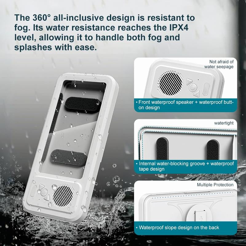 Waterproof Box Speaker, Bathroom Waterproof 360 ° Rotating Touch Screen, Bluetooth Speaker, Watch Movies, Listen to Music, Phone Holder Bluetooth Speaker Audio Shower TV Holder, Swimming Pool, Kitchen, Bathroom, Sink