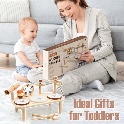 Joyreal Drum Set Toys for Kids, Wooden Musical Instruments Toys Set for Kids, Montessori Toys for Toddler, 1St Christmas Birthday Presents